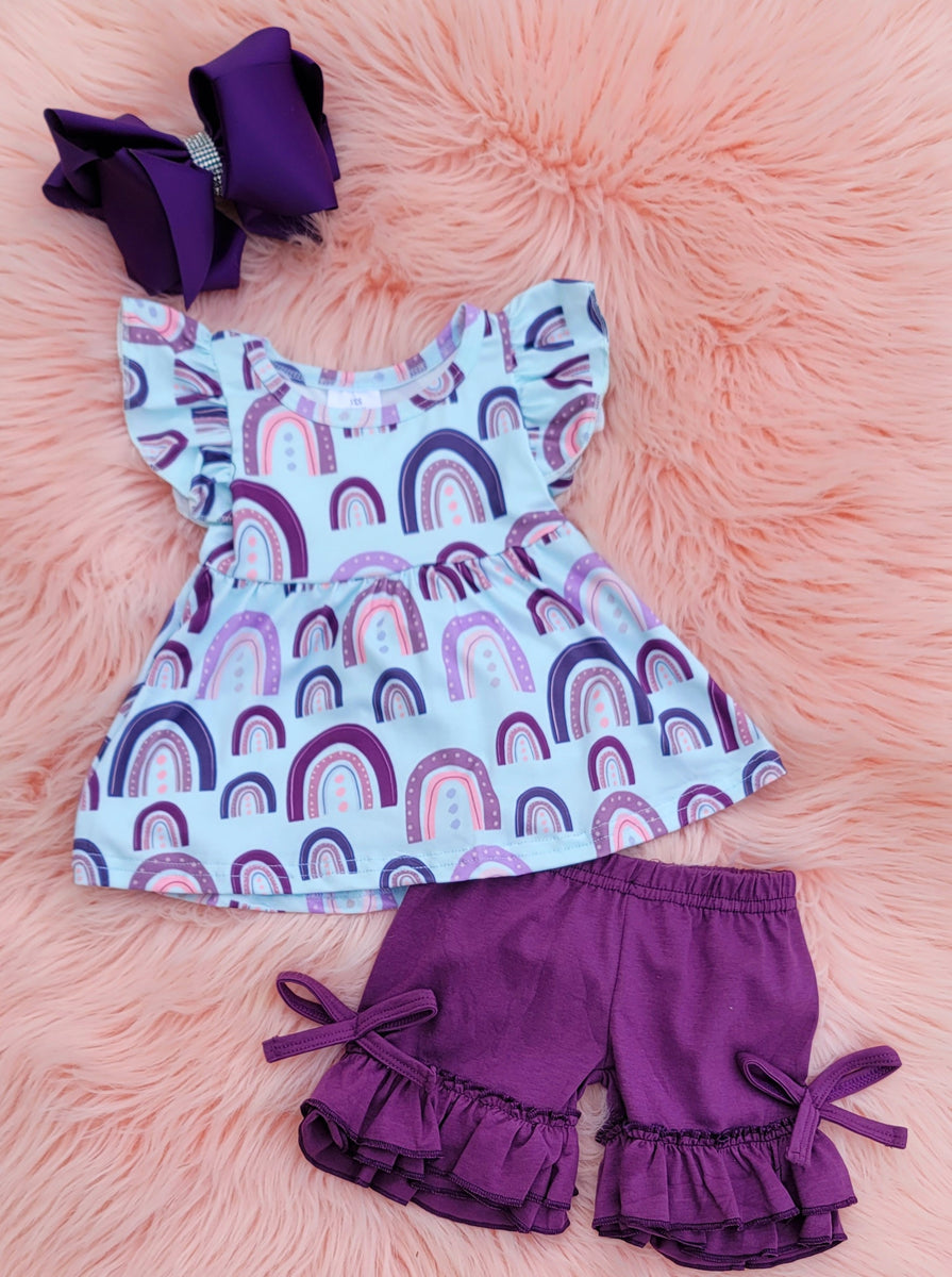 Purple Rainbow Shorts Set Swanky Tots