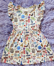 Load image into Gallery viewer, Around the World Girls Flutter Sleeve Dress – Travel &amp; Theme Park Print Boutique Dress