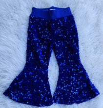 Load image into Gallery viewer, Blue Sequin Bell Bottoms