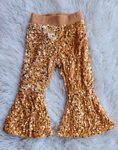 Load image into Gallery viewer, Gold Sequin Bell Bottoms