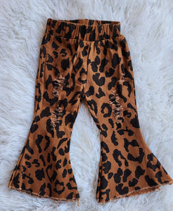 Leopard Denim Distressed Bell Bottoms