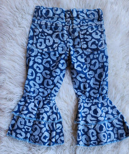 Blue Denim Leopard Bell Bottom Jeans