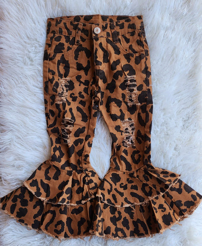 Distressed Leopard Double Bell Bottoms