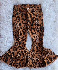 Distressed Leopard Double Bell Bottoms