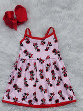 Load image into Gallery viewer, Pink Polka Dot Mouse Bow Print Girls Sundress with Adjustable Straps