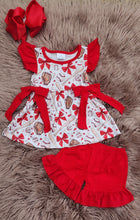 Load image into Gallery viewer, Red Baseball Bow Ruffle Shorts Outfit Set for Baby &amp; Toddler Girls