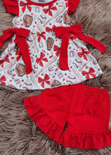 Load image into Gallery viewer, Red Baseball Bow Ruffle Shorts Outfit Set for Baby &amp; Toddler Girls
