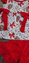 Load image into Gallery viewer, Red Baseball Bow Ruffle Shorts Outfit Set for Baby &amp; Toddler Girls