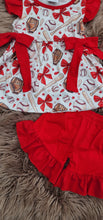 Load image into Gallery viewer, Red Baseball Bow Ruffle Shorts Outfit Set for Baby &amp; Toddler Girls