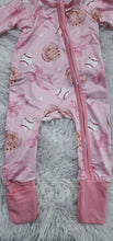 Load image into Gallery viewer, Pink Baseball Bow Print Zip Romper with Fold Over Mittens for Baby Girl