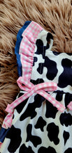 Load image into Gallery viewer, Ruffle Butt Cow Print Bubble Romper