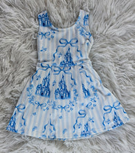 Load image into Gallery viewer, Girls Blue Fairytale Castle Skort Dress | Princess-Inspired Dress with Built-In Shorts
