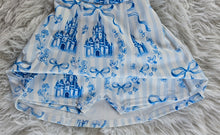 Load image into Gallery viewer, Girls Blue Fairytale Castle Skort Dress | Princess-Inspired Dress with Built-In Shorts