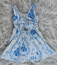 Load image into Gallery viewer, Girls Blue Fairytale Castle Skort Dress | Princess-Inspired Dress with Built-In Shorts