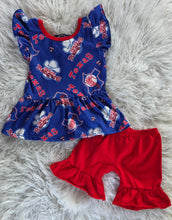 Load image into Gallery viewer, Girls Baseball Ruffle Short Set | Texas Rangers Game Day Boutique Outfit