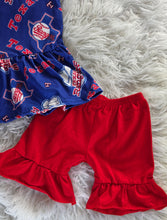 Load image into Gallery viewer, Girls Baseball Ruffle Short Set | Texas Rangers Game Day Boutique Outfit