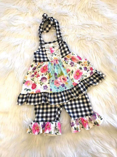 Floral Gingham Capri Set