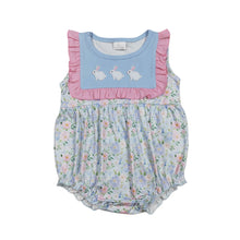 Load image into Gallery viewer, Blue Bunny Floral Bubble Romper