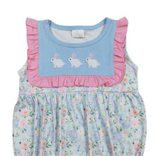 Load image into Gallery viewer, Blue Bunny Floral Bubble Romper
