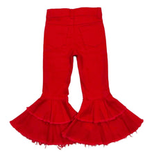 Load image into Gallery viewer, Red Distressed Bell Bottom Jeans