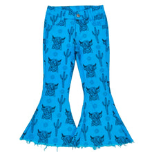 Load image into Gallery viewer, Highland Cow Blue Bell Bottom Jeans