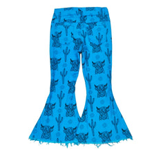 Load image into Gallery viewer, Highland Cow Blue Bell Bottom Jeans