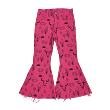 Load image into Gallery viewer, Pink Western Bell Bottom Flare Jeans