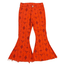 Load image into Gallery viewer, Orange Western Boho Bell Bottom Jeans