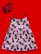 Load image into Gallery viewer, Pink Polka Dot Mouse Bow Print Girls Sundress with Adjustable Straps