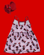Load image into Gallery viewer, Pink Polka Dot Mouse Bow Print Girls Sundress with Adjustable Straps