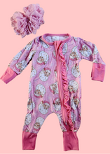 Load image into Gallery viewer, Pink Santa Ruffled Bamboo Sleeper