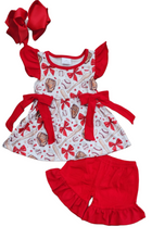 Load image into Gallery viewer, Red Baseball Bow Ruffle Shorts Outfit Set for Baby &amp; Toddler Girls