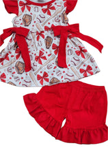 Load image into Gallery viewer, Red Baseball Bow Ruffle Shorts Outfit Set for Baby &amp; Toddler Girls