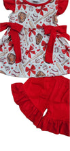 Load image into Gallery viewer, Red Baseball Bow Ruffle Shorts Outfit Set for Baby &amp; Toddler Girls
