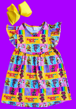 Load image into Gallery viewer, Retro Rainbow Brite Flutter Sleeve Dress