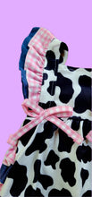 Load image into Gallery viewer, Ruffle Butt Cow Print Bubble Romper