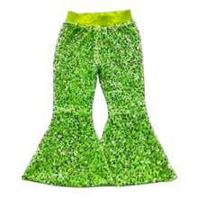 Load image into Gallery viewer, Lime Green Sequin Bell Bottoms