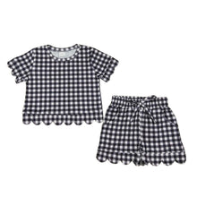 Load image into Gallery viewer, Black Gingham Scallop Shorts Set