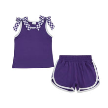 Load image into Gallery viewer, Purple &amp; White Checkered Bow Shorts Set