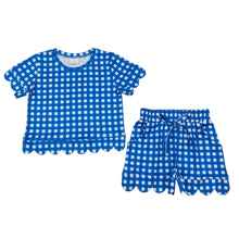 Load image into Gallery viewer, Blue Gingham Scallop Shorts Set