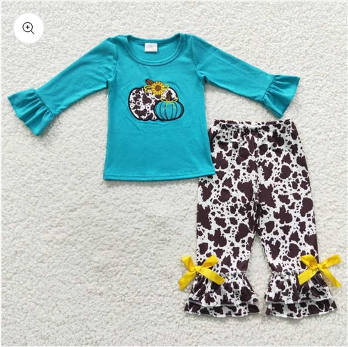 Pumpkin Cow Ruffle Pants Set