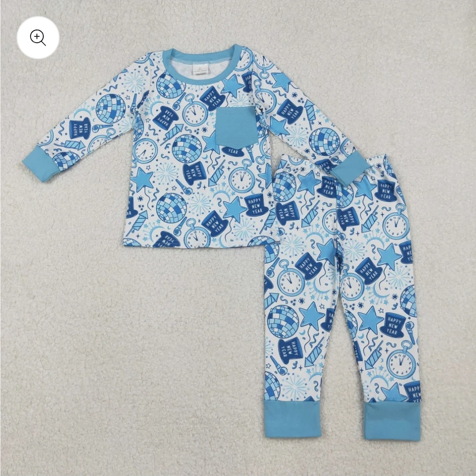 Blue Happy New Year Pajama Set