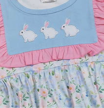 Load image into Gallery viewer, Blue Bunny Floral Bubble Romper