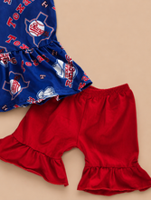 Load image into Gallery viewer, Girls Baseball Ruffle Short Set | Texas Rangers Game Day Boutique Outfit