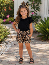 Load image into Gallery viewer, Leopard Paper Bag Belted Shorts Set