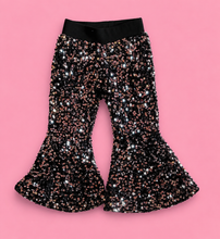 Load image into Gallery viewer, Black Sequin Bell Bottom Pants
