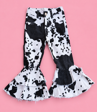 Load image into Gallery viewer, Black Cow Print Bell Bottom Jeans