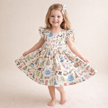 Load image into Gallery viewer, Around the World Girls Flutter Sleeve Dress – Travel &amp; Theme Park Print Boutique Dress