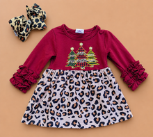 Load image into Gallery viewer, Leopard &amp; Burgundy Christmas Dress