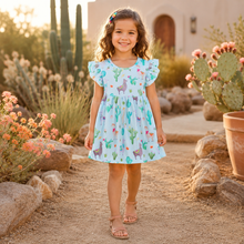 Load image into Gallery viewer, Girls Llama &amp; Cactus Flutter Sleeve Dress